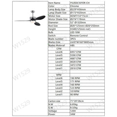 52" Modern Ceiling Fan with Light, 3 ABS Blades, DC Remote Control