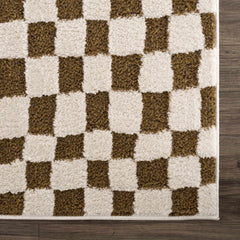 Lajos Brown Checkered Shag Rug - Clearance