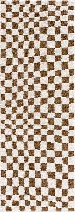 Lajos Brown Checkered Shag Rug - Clearance