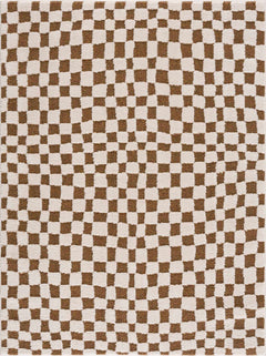 Lajos Brown Checkered Shag Rug - Clearance