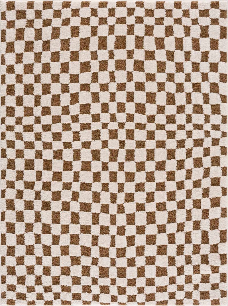 Lajos Brown Checkered Shag Rug - Clearance