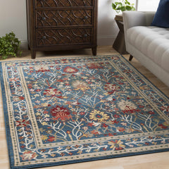 Neola Navy Blue Damask Area Rug
