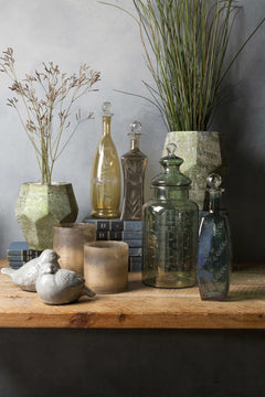 Stewartville Green Etched Glass Jar - Clearance