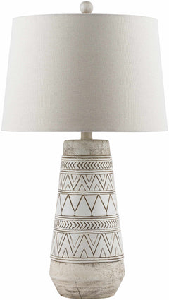 Tan and Cream Resin Lamp with White Linen Table Lamp - Clearance