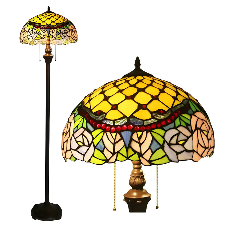 Peony Blossom Tiffany-Style Lamp Stained Glass for Floor