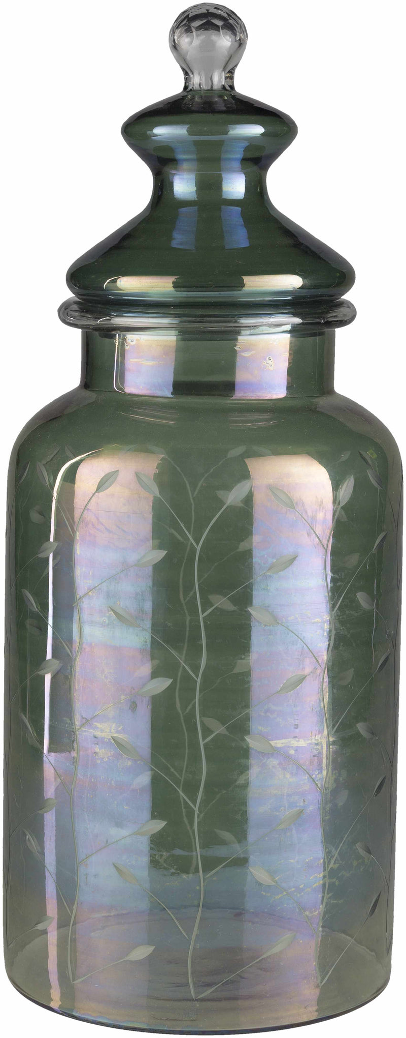 Stewartville Green Etched Glass Jar - Clearance