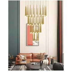Stylish & Long Chandelier for Staircase with Compound Ring Design