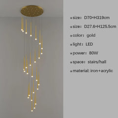 Stylish & Long Chandelier for Staircase with Compound Ring Design