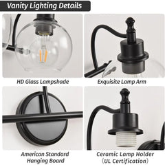 Wall Lights Bedroom Vanity with Glass Shades and E26 Socket